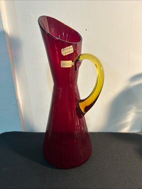 Blenko/ pilgrim Glass Pitcher with Amber Handle